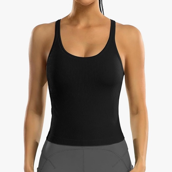 Women Ribbed Workout Crop Tops with Built in Bra (set of two) - Picture 8 of 11